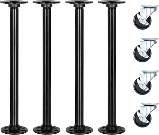NEX™ Black Industrial Pipe Metal Table Legs with Casters, 4ct.